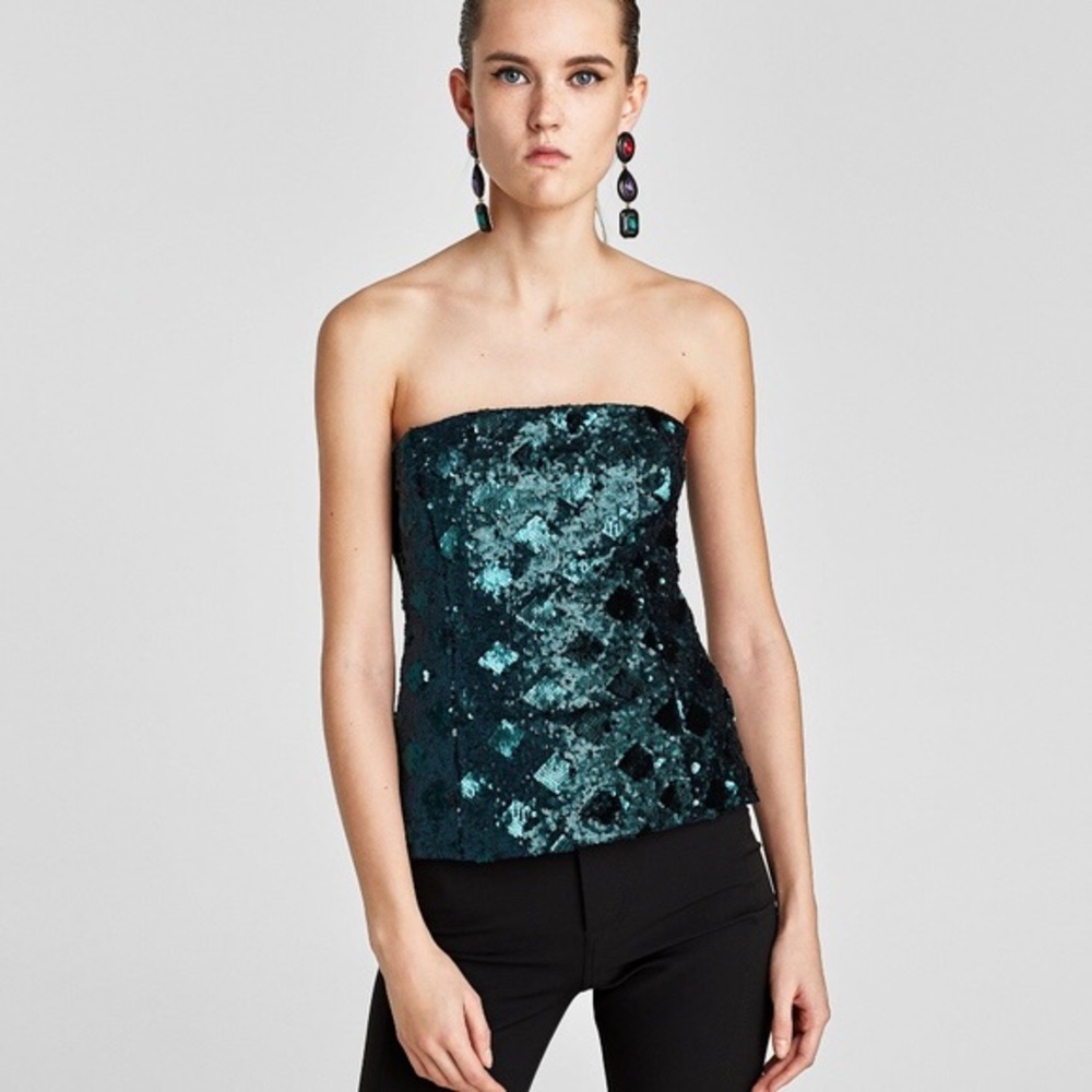 Zara green sequin tube top